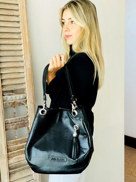 Imagen de Cartera Monaco Negro Lagarto Total