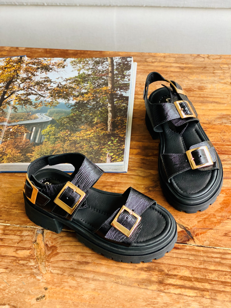 Imagen de Sandalia Amalfi Negro Lagarto
